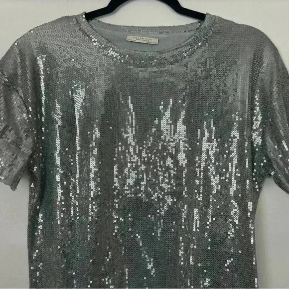Zara Silver Sequins Short Sleeve Blouse - Picture 3 of 12